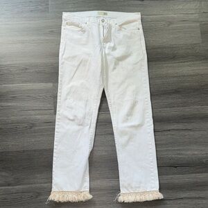 David Kahn White Cropped Jeans with Frayed Hem